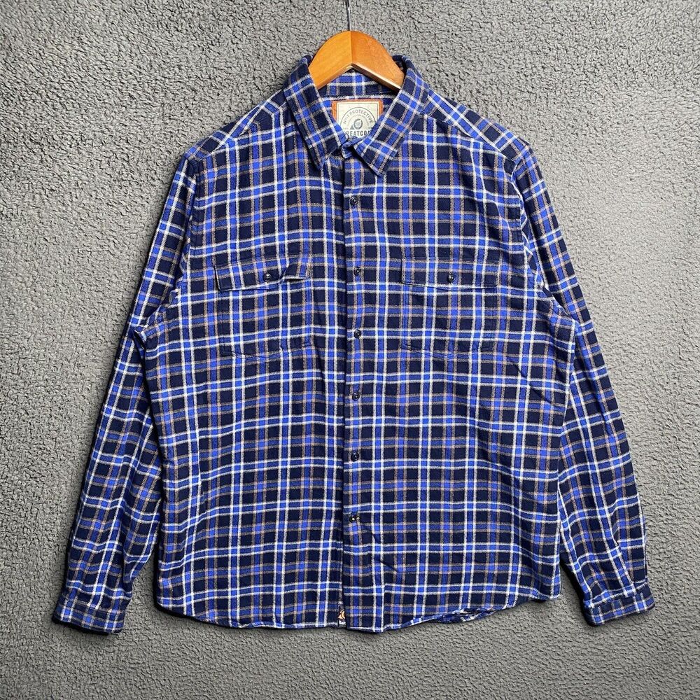 Barbour Greatcoat Check Flannel Shirt Mens Medium Blue Button Down Collar